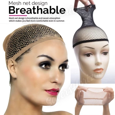 Black Real Hair Elastic Wig Cap Fishnet Liner Weaving Mesh Stocking Sleep Net UK - Image 1 of 4