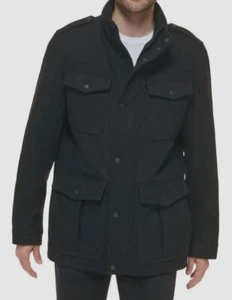 Guess Men's Black Wool Blend Military Coat Jacket Size Medium - Picture 1 of 2