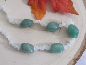 Moonstone chip & Aventurine bead 16" necklace / choker - Vintage - Picture 1 of 5