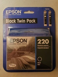 Epson 220 Twin Pack BLACK Ink Cartridge T220120 Genuine 10/2020 - Picture 1 of 3