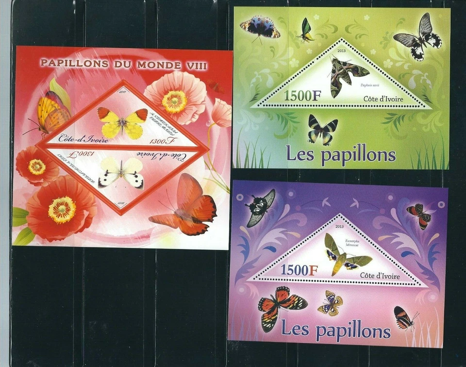 Ivory Coast SC # 2011-2013  Butterflies , Souvenir Sheets . MNH - Image 1 of 1