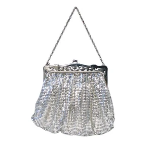 WHITING & DAVIS Victorian Vintage Silver-Plated Mesh Wristlet Clutch Mini Bag - Picture 1 of 9
