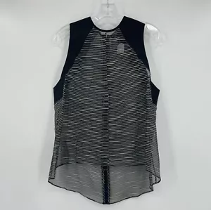 Marissa Webb Womens Black Stripe Sheer Sleeveless High Low Top Sz L - Picture 1 of 4