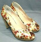 Beacm Womens 4 In Cone Heels Size 10 M Peep Toe Shoes Floral Print Nice & New
