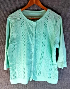 BonWorth Top Women's Size Petite Large Green Button Up Long Sleeve - Picture 1 of 8