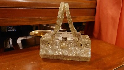 1950s 1960s Vintage Lucite Purse Green Seafoam Box Gold - Image 1 of 4