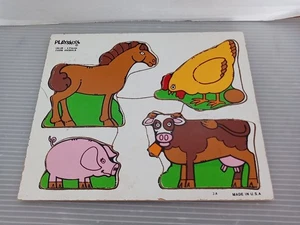 Vintage Playskool Farm Animals Wood Puzzle 180-05 Horse Pig Cow Chicken Made USA - Picture 1 of 9