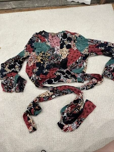 Anthropologie Kachel Cecily Cropped Wrap Blouse Sz 10 Colorful Boho - Picture 1 of 12