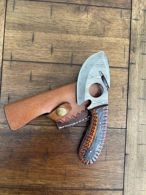 FUNDA DE CUERO SKINNER MANGO DAMASCO MICARTA MARTILLADO HECHO A MANO PERSONALIZADO DE 7" 54 Foto 1 de 4