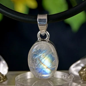 Regenbogen Mondstein Anhänger Silber 925 Weißer Labradorit 33 mm 26 ct Indien - Bild 1 von 5