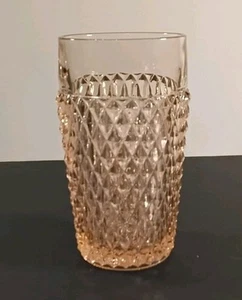 Vintage Pink Glass Flat Tumbler English Hobnail Round 12 Oz About 5.75" Tall - Picture 1 of 7