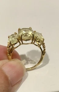 Vintage 14k Gelbgold Ring Drei Steine Citrin oval Größe 6,5 & 3,11g signiert - Bild 1 von 6