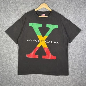 Vintage Malcolm X Shirt Mens XL Black 90s Black History Jamaica MLK Culture - Picture 1 of 7