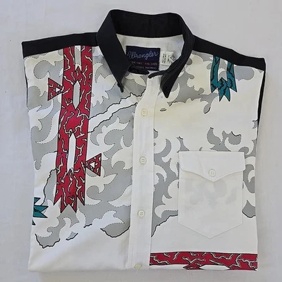 Camisa de Colección Años 90 Wrangler Western Botón Estampado Geométrico Azteca Para Hombres M 15.5 - 34 EE. UU. Foto 1 de 4