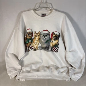 Vintage 90s Christmas Cats 2 Sided Distressed Sweatshirt - Bild 1 von 15