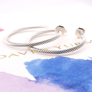 David Yurman 925 Sterlingsilber 2' Zoll klassische dünne Creolen mit Kabel - Bild 1 von 6
