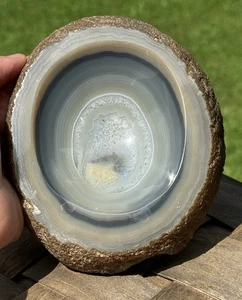 Achat Stein Scheibe Aschenbecher Schmuck Seifenschale Geode Bergkristall poliert 4,5x5,5" - Bild 1 von 8