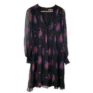 Celia Birtwell for John Lewis Black Pure Silk Paisley Mesh Long Sleeve Dress 14 - Picture 1 of 10