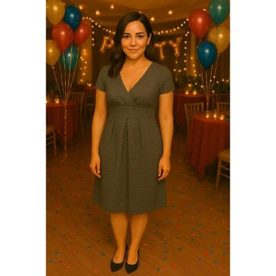 Eliza J Midi Dress Womens Size 16W Babydoll Gold Zipper Lined Gray Office Event - Image 1 of 4