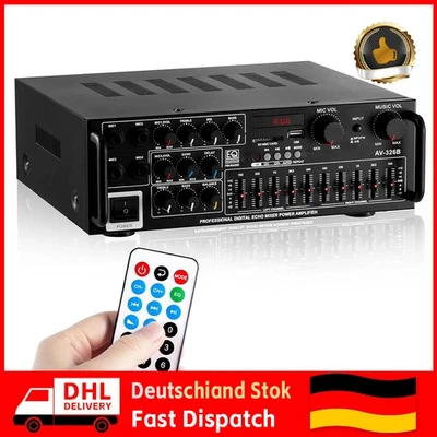 Stereo Vollverstärker 2000W Bluetooth USB FM Radio mit Mikrofon Anschlüssen - Bild 1 von 4