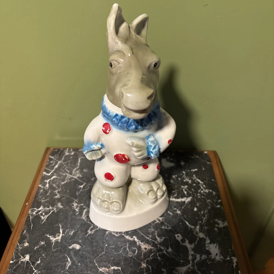 Vintage 1968 Jim Beam Trophy Clown Democratic Donkey Decanter Bourbon Whiskey  - Image 1 of 4