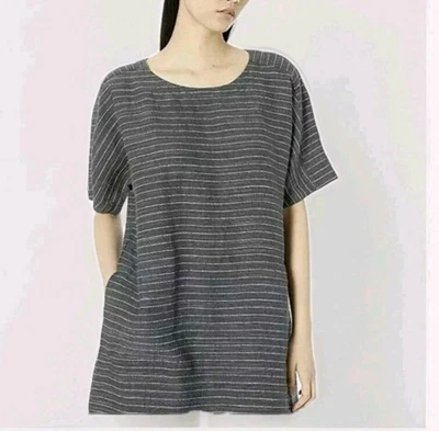 Eileen Fisher Graphite Organic Linen Scoop Neck Tunic Dress Petite Small Pockets - Image 1 of 4