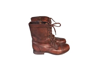 Steve Madden Tropa2.0 Womens US 8.5 M Cap Toe Combat Brown Leather Lace Up Boots - Picture 1 of 6