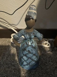 12” Tall Ceramic Sculpture Pottery Black Woman Figurine Blue Dress - Picture 1 of 6