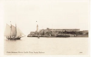 Real Photo Postcard Havana Cuba Morro Castle From Punta Fortress Sailboat    U2 - Picture 1 of 2