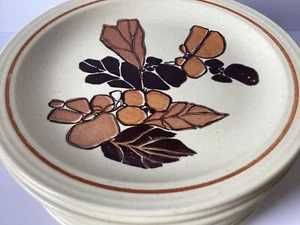 Homer Laughlin Retro Set Of 10 Dinner Plates 1980 USA Light/Dark Brown Leaves - Picture 1 of 16