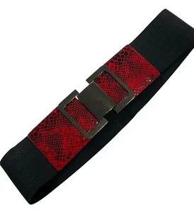 Express Damen klein/mittel schwarz rot Schlangenmuster dehnbarer Gürtel 3 Zoll breit - Bild 1 von 4