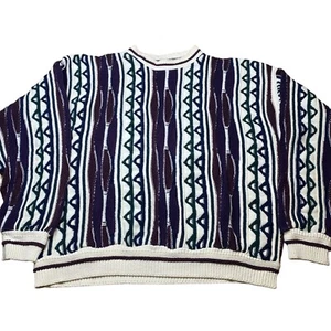 VTG Lavane New York Size XL White Purple Sweater Coogi Style 100% Cotton - Picture 1 of 8