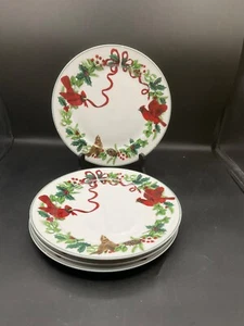 Royal Norfolk Christmas Cardinal Dinner Plates 10" Set of 4 - Picture 1 of 2