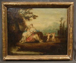 19th Century European Antique Oil Painting Girls Relaxing Rococo Classical Style - Picture 1 of 9