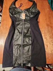 VTG NWT Wilson Leather black mini dress sz M girly biker babe strappy bodycon  - Picture 1 of 5