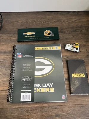Green Bay Packers Misc. LOTE DE RECUERDOS (4) Notebook, Koozie, Coche, Funda Teléfono Foto 1 de 4