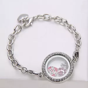 Magnetic 925 Silver Crystal Glass Living Memory Locket Bracelet For Floating - Picture 1 of 4