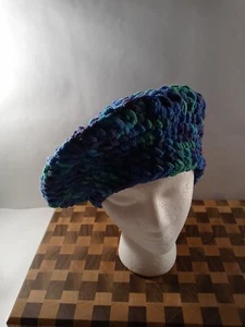 Handmade Crochet Beret Slouch Round Warm Thick Yarn Blue Purple Green P2 - 23B - Picture 1 of 5