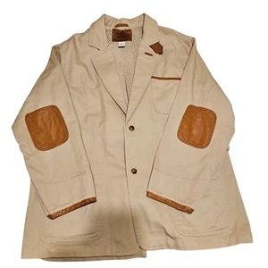 Roundtree Yorke Field Chore Jacket Mens XL Tan Canvas Leather Trim Elbow Patch - Picture 1 of 13