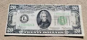 1934 ~ FEDERAL RESERVE BANK NOTE ~ TWENTY DOLLAR ~ L09885620A ~ SAN FRANCISCO - Picture 1 of 10