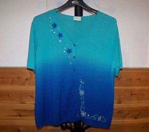 DAMEN VINTAGE (90er) KURZARM TÜRKIS/BLAU PULLOVER von KORET (GR. X-LARGE - Bild 1 von 4