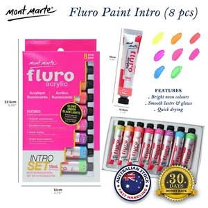 8 X 18ml Mont Marte Fluro Acrylic Paint Intro Set Art Craft Painting Neon Glows - Picture 1 of 7