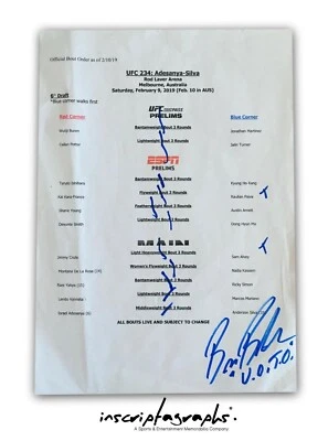 Bruce Buffer's Event Usado - UFC 234 Australia Lista Oficial de Pedidos de Combate 9/02/19 Foto 1 de 4