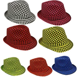 Sombrero Fedora a cuadros - Sombrero Trilby Fedora Neón Color Diseño a cuadros - Imagen 1 de 2