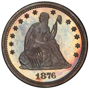 Liberty Seated Quarter 1876 PCGS Proof-66 CAC! Superb Gem Amazing Rainbow Toning - Picture 1 of 7