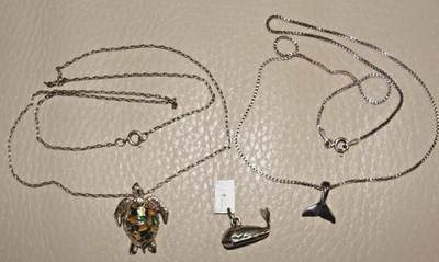 Lote de cadena collar colgante de plata esterlina tortuga marina Kabana vintage WHALE WORLD Foto 1 de 4