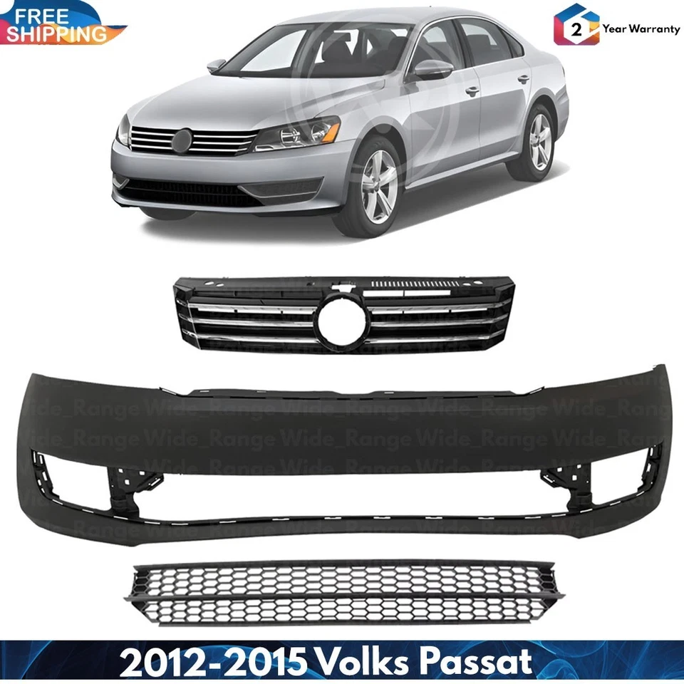 Front Bumper Cover Fascia & Grille Assembly Kit For 2012-2015 Volkswagen Passat - Imagem 1 de 4
