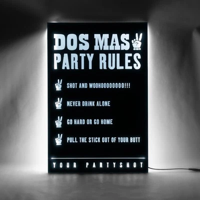 Dos Mas Likör LED Leuchtreklame "Party Rules" inkl. Netzteil Schwarz    - Bild 1 von 4