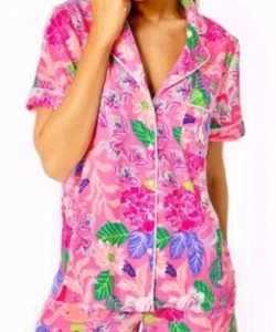 Lilly Pulitzer PJ Woven Teagan SS Top Pink Isle Best Of Friends Größe Small - Bild 1 von 6
