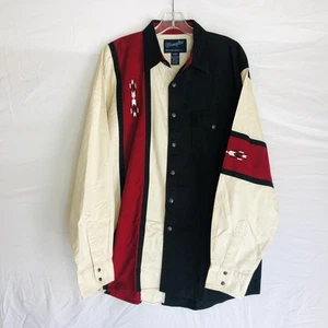 Wrangler Western Shirt Mens Large Black Red Cream Aztec Rodeo Cowboy Brushpopper - Picture 1 of 9